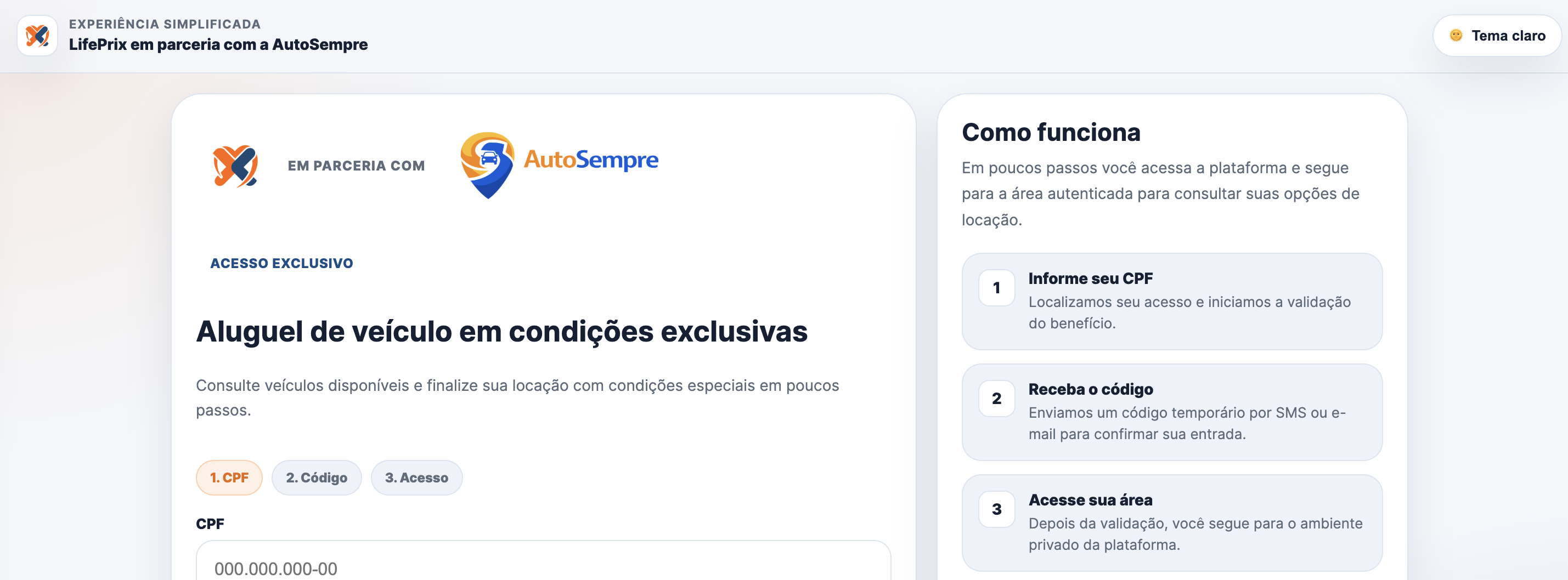 Tela do sistema AutoSempre